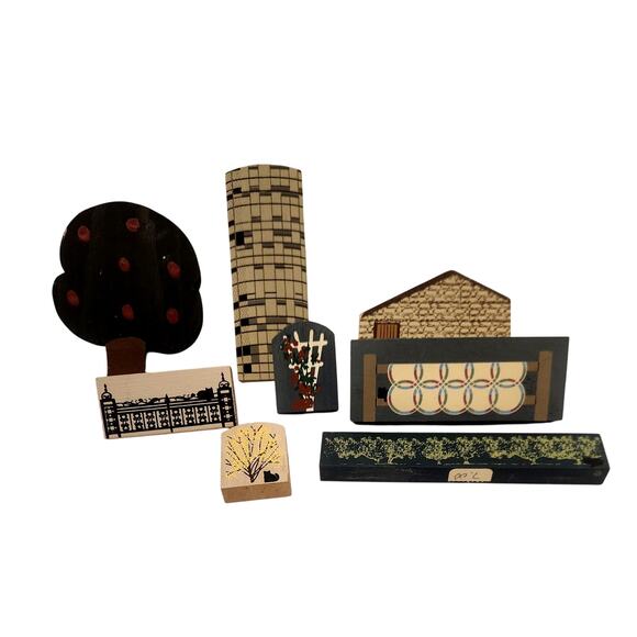 Vtg Cats Meow Village Wooden Shelf Sitters Hand Painted Americana Decor Lot of 8 - Picture 2 of 2